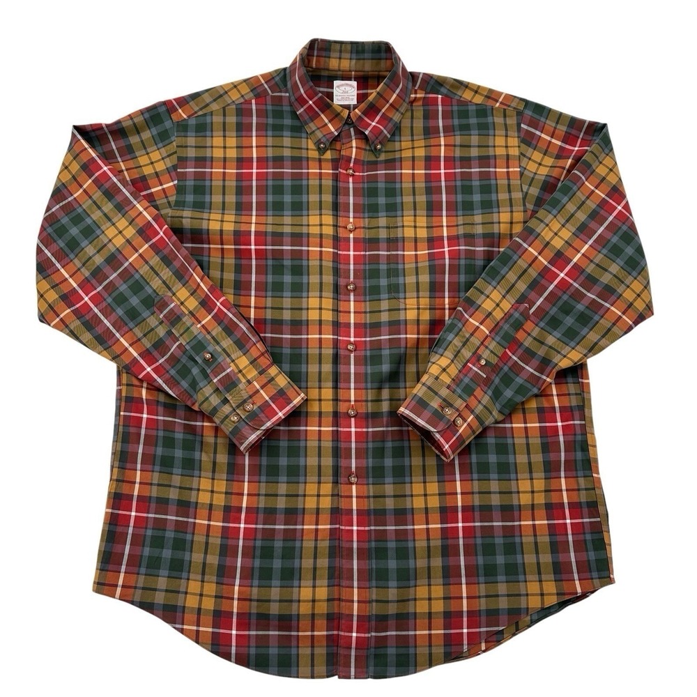Brooks Brothers 346 Plaid Button Down Shirt Long Sleeve Casual Classic Men Sz L